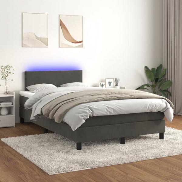 ARDEBO.de - Boxspringbett mit Matratze & LED Dunkelgrau 120x200 cm Samt