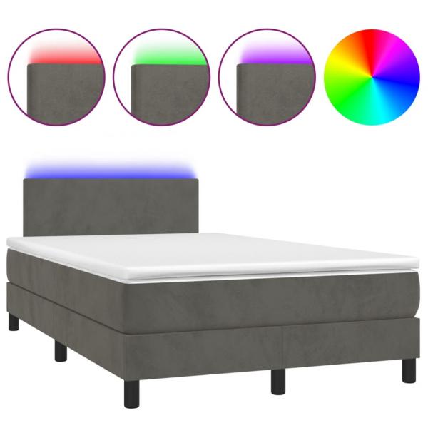 Boxspringbett mit Matratze & LED Dunkelgrau 120x200 cm Samt