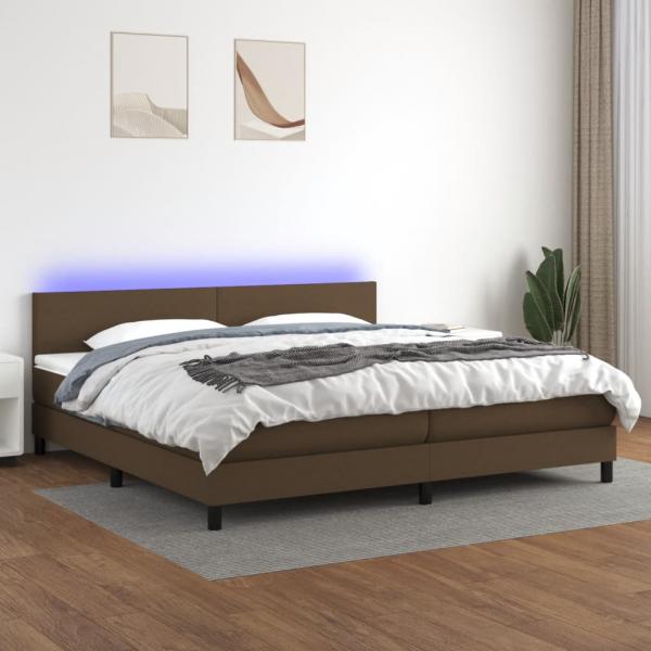 ARDEBO.de - Boxspringbett mit Matratze & LED Dunkelbraun 200x200 cm Stoff