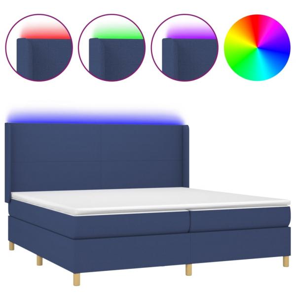 ARDEBO.de - Boxspringbett mit Matratze & LED Blau 200x200 cm Stoff