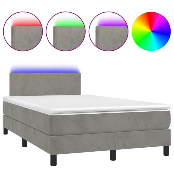 Boxspringbett mit Matratze & LED Hellgrau 120x200 cm Samt