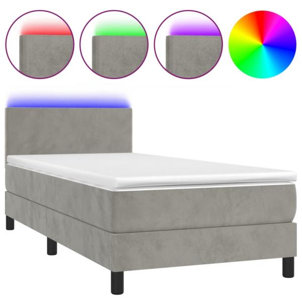 Boxspringbett mit Matratze & LED Hellgrau 100x200 cm Samt