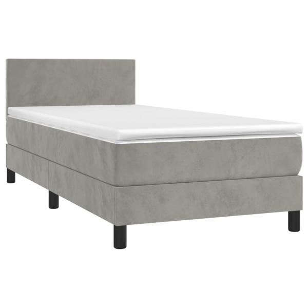 Boxspringbett mit Matratze & LED Hellgrau 100x200 cm Samt