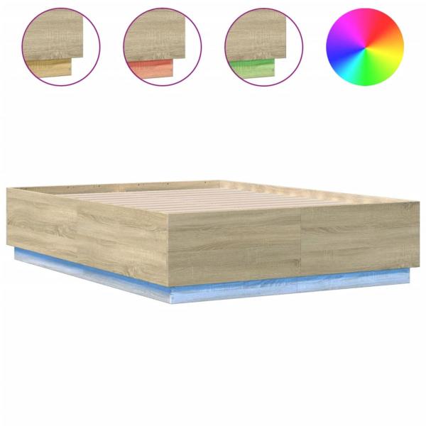 Bettgestell mit LED Sonoma-Eiche 140x190 cm Holzwerkstoff