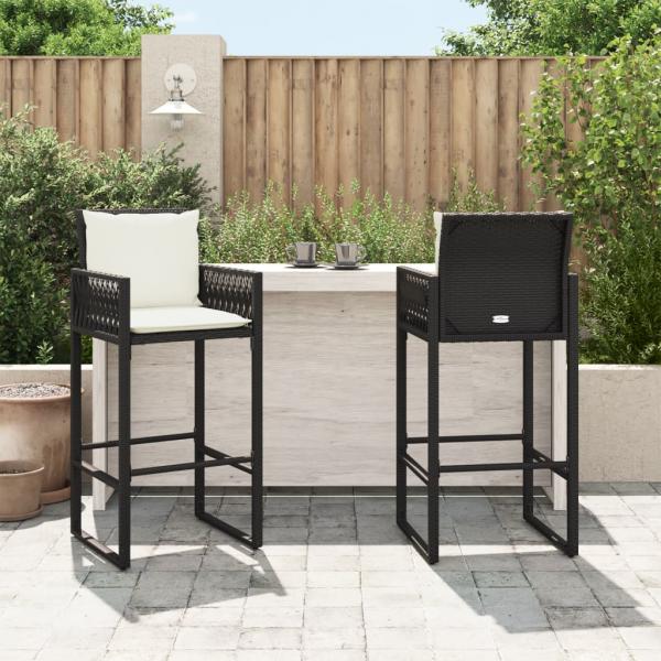 Garten-Barhocker mit Kissen 2 Stk. Schwarz Poly Rattan