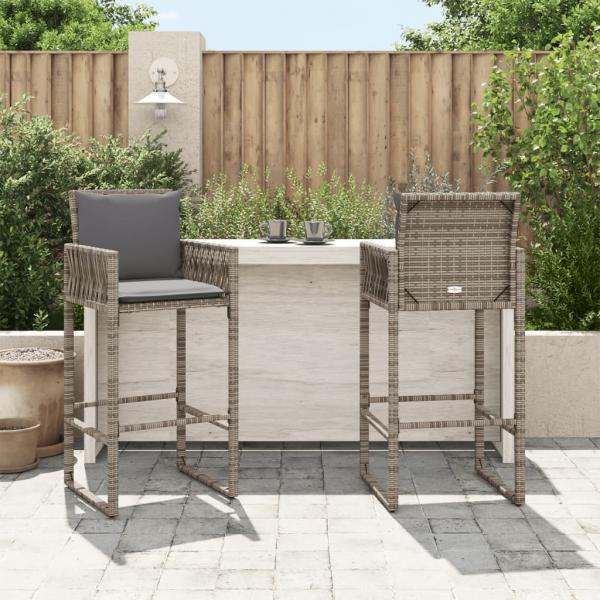 Garten-Barhocker mit Kissen 2 Stk. Grau Poly Rattan