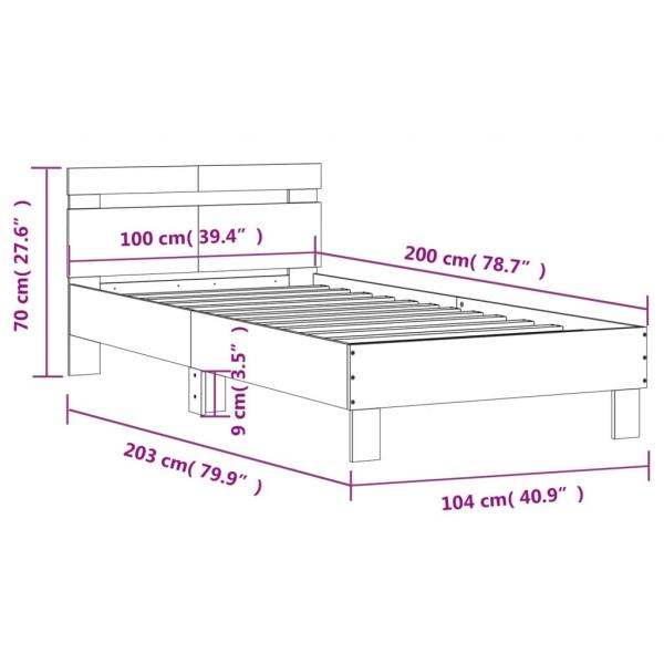 Bettgestell mit Kopfteil Grau Sonoma 100x200 cm Holzwerkstoff