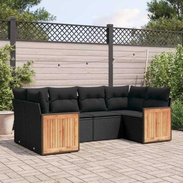 ARDEBO.de - 6-tlg. Garten-Sofagarnitur mit Kissen Schwarz Poly Rattan