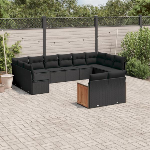 ARDEBO.de - 12-tlg. Garten-Sofagarnitur mit Kissen Schwarz Poly Rattan