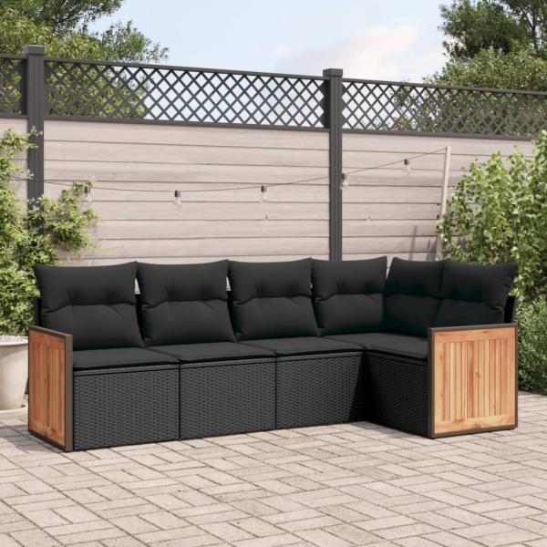 ARDEBO.de - 5-tlg. Garten-Sofagarnitur mit Kissen Schwarz Poly Rattan