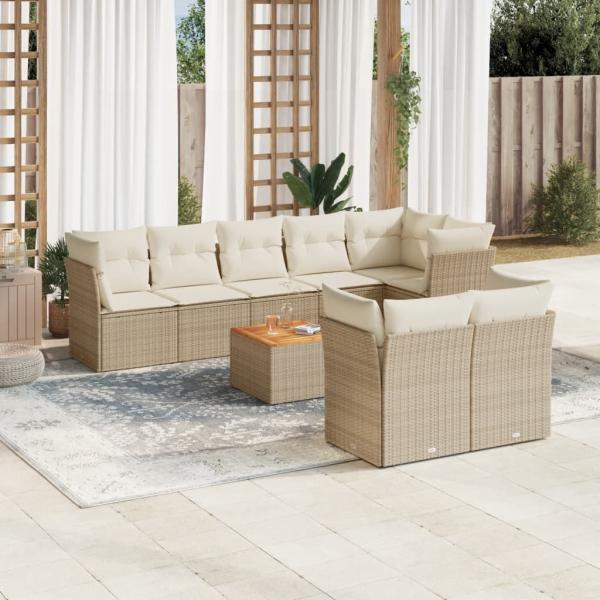 ARDEBO.de - 9-tlg. Garten-Sofagarnitur mit Kissen Beige Poly Rattan