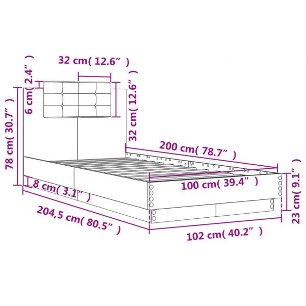 Bettgestell mit Kopfteil Sonoma-Eiche 100x200 cm Holzwerkstoff