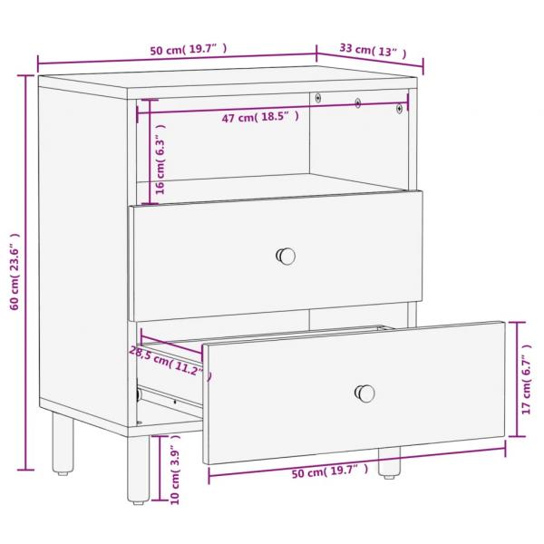 Nachttisch Schwarz 50x33x60 cm Massivholz Mango