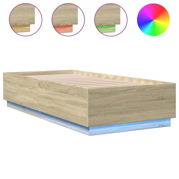 Bettgestell mit LED Sonoma-Eiche 100x200 cm Holzwerkstoff