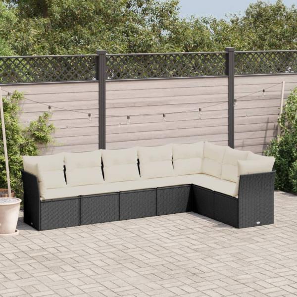 ARDEBO.de - 7-tlg. Garten-Sofagarnitur mit Kissen Schwarz Poly Rattan