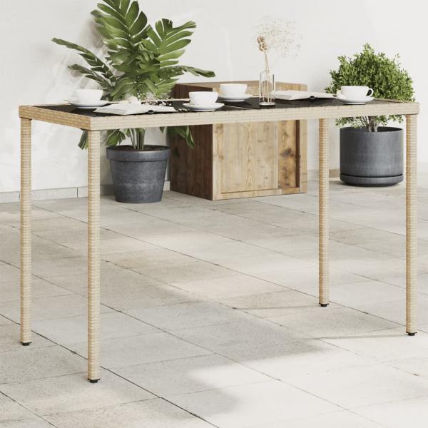 ARDEBO.de - Gartentisch mit Glasplatte Beige 115x54x74 cm Poly Rattan