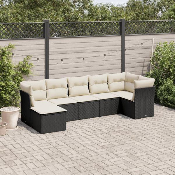 ARDEBO.de - 7-tlg. Garten-Sofagarnitur mit Kissen Schwarz Poly Rattan