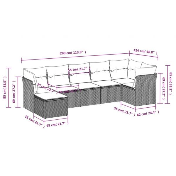 7-tlg. Garten-Sofagarnitur mit Kissen Schwarz Poly Rattan