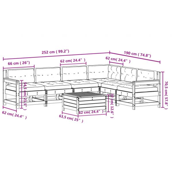 7-tlg. Garten-Lounge-Set mit Kissen Weiß Massivholz Kiefer