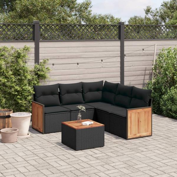 ARDEBO.de - 6-tlg. Garten-Sofagarnitur mit Kissen Schwarz Poly Rattan