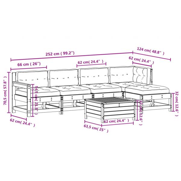 6-tlg. Garten-Lounge-Set mit Kissen Weiß Massivholz Kiefer