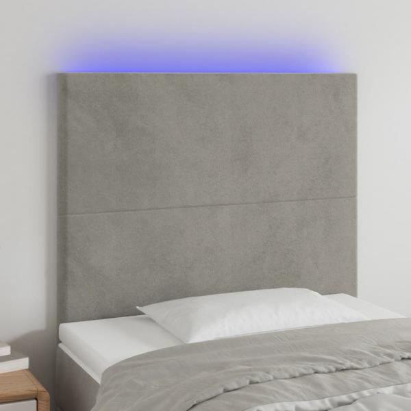 ARDEBO.de - LED Kopfteil Hellgrau 100x5x118/128 cm Samt