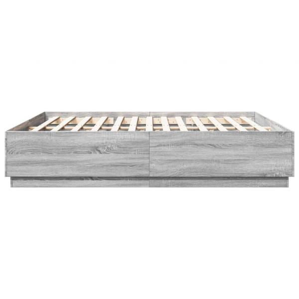 Bettgestell mit LED Grau Sonoma 200x200 cm Holzwerkstoff