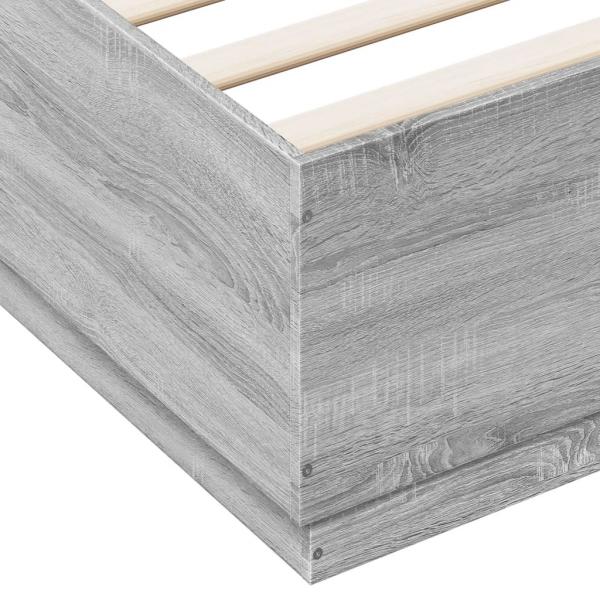 Bettgestell mit LED Grau Sonoma 200x200 cm Holzwerkstoff