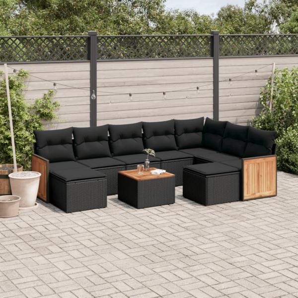 ARDEBO.de - 10-tlg. Garten-Sofagarnitur mit Kissen Schwarz Poly Rattan