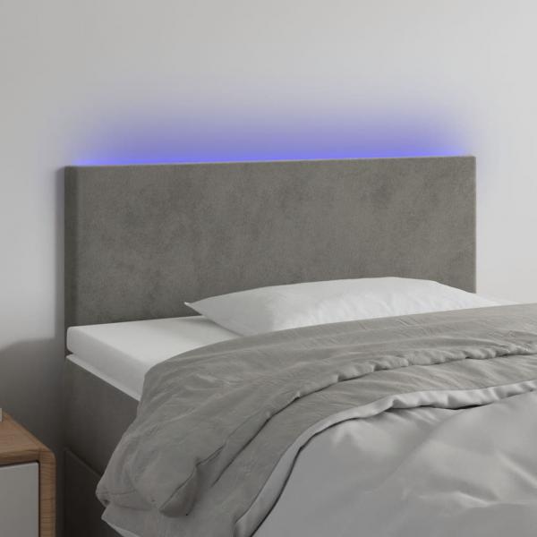 ARDEBO.de - LED Kopfteil Hellgrau 100x5x78/88 cm Samt