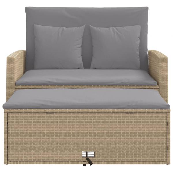 Gartensofa mit Kissen 2-Sitzer Beige Poly Rattan