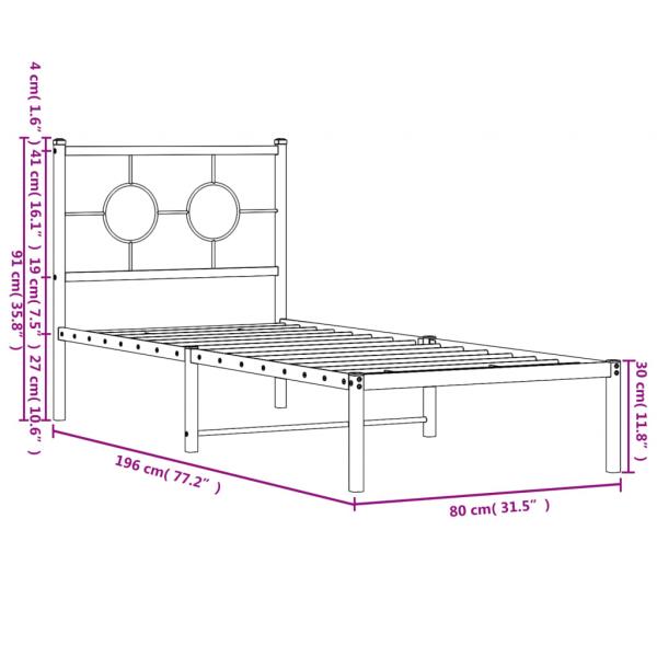 Bettgestell mit Kopfteil Metall Weiß 75x190 cm