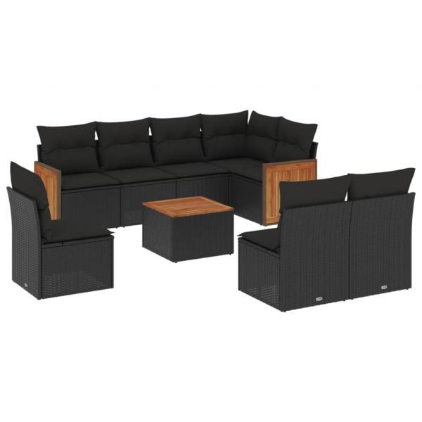 9-tlg. Garten-Sofagarnitur mit Kissen Schwarz Poly Rattan