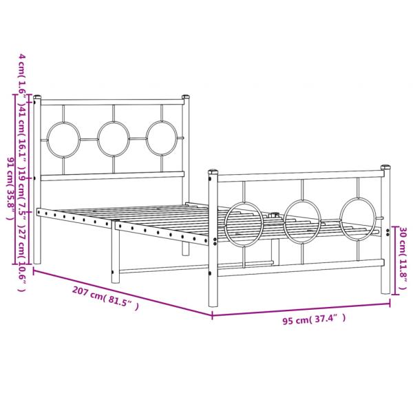 Bettgestell mit Kopf- und Fußteil Metall Weiß 90x200 cm