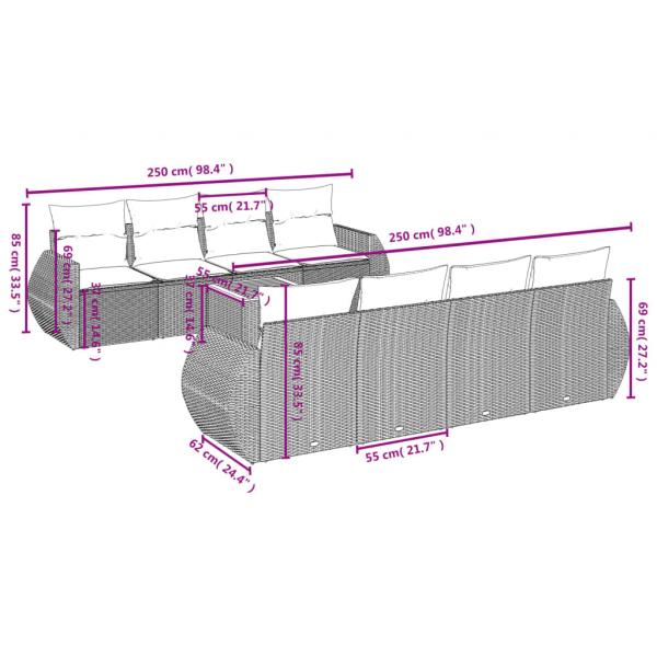 9-tlg. Garten-Sofagarnitur mit Kissen Schwarz Poly Rattan