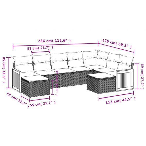 9-tlg. Garten-Sofagarnitur mit Kissen Schwarz Poly Rattan