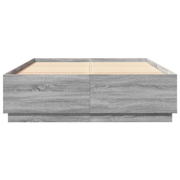 Bettgestell mit LED Grau Sonoma 140x200 cm Holzwerkstoff