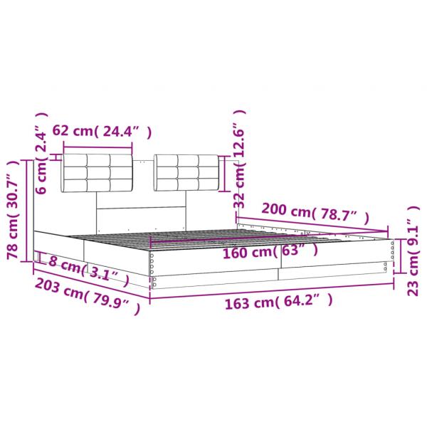 Bettgestell mit Kopfteil Grau Sonoma 160x200 cm Holzwerkstoff