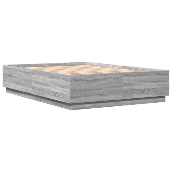 Bettgestell mit LED Grau Sonoma 120x200 cm Holzwerkstoff