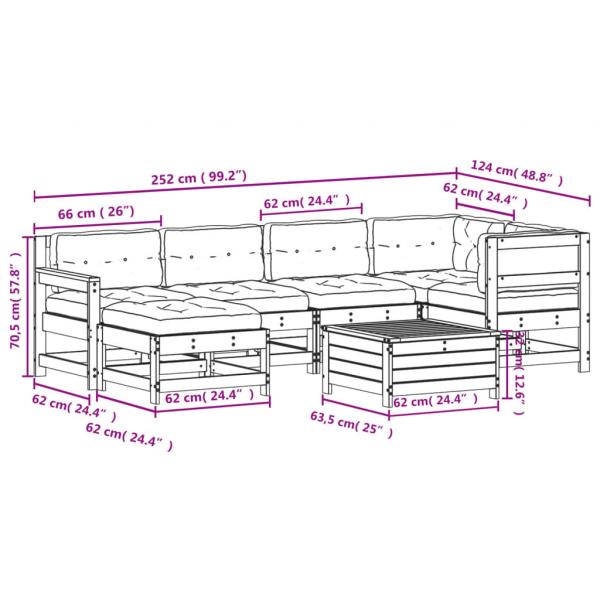 7-tlg. Garten-Lounge-Set mit Kissen Weiß Massivholz Kiefer