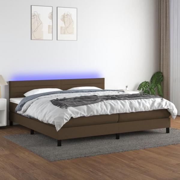 ARDEBO.de - Boxspringbett mit Matratze & LED Dunkelbraun 200x200 cm Stoff