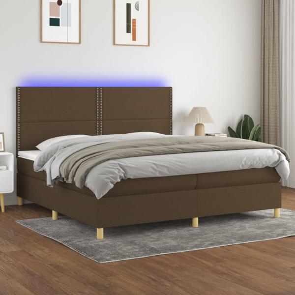 ARDEBO.de - Boxspringbett mit Matratze & LED Dunkelbraun 200x200 cm Stoff