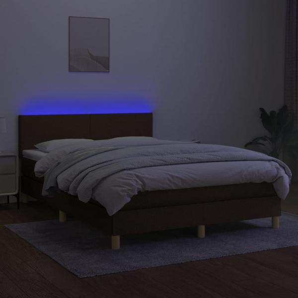 Boxspringbett mit Matratze & LED Dunkelbraun 140x190 cm Stoff