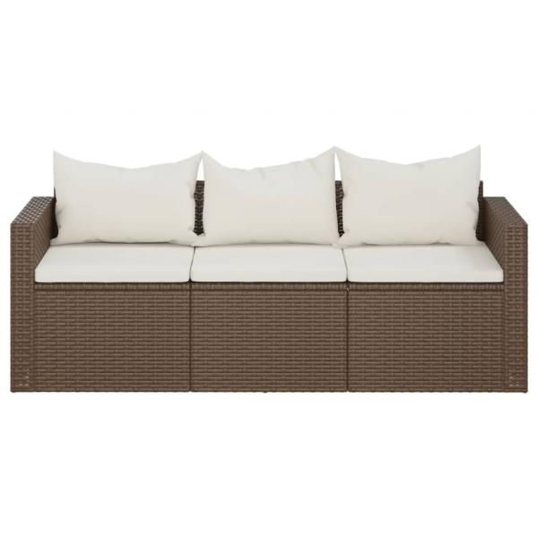 Gartensofa 3-Sitzer mit Kissen Braun Poly Rattan