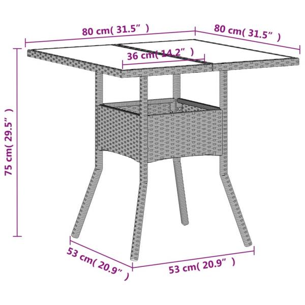 Gartentisch mit Glasplatte Hellgrau 80x80x75 cm Poly Rattan