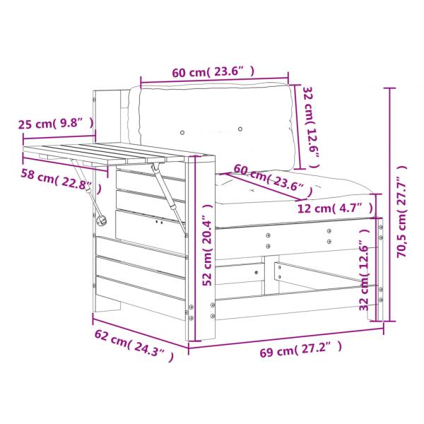 Gartensofa mit Armlehne und Kissen Massivholz Douglasie