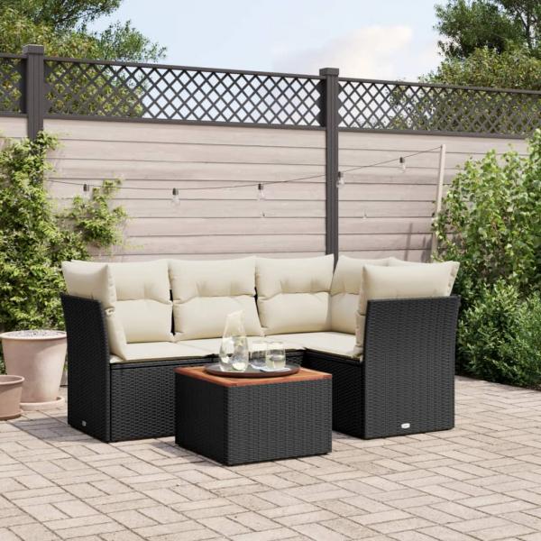 ARDEBO.de - 5-tlg. Garten-Sofagarnitur mit Kissen Schwarz Poly Rattan