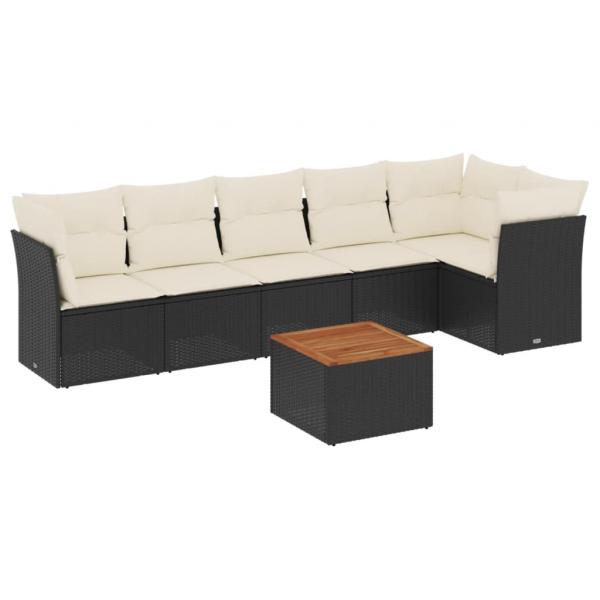 7-tlg. Garten-Sofagarnitur mit Kissen Schwarz Poly Rattan