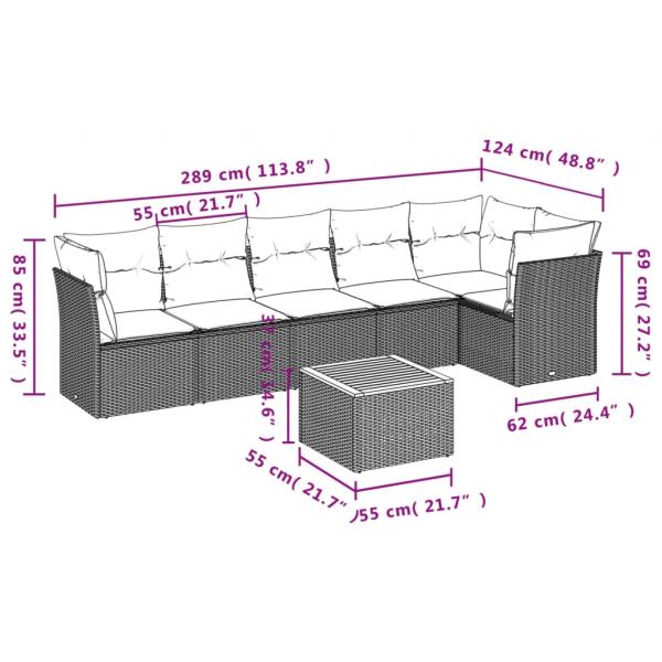 7-tlg. Garten-Sofagarnitur mit Kissen Schwarz Poly Rattan