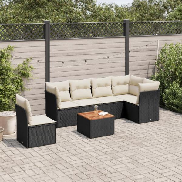 ARDEBO.de - 7-tlg. Garten-Sofagarnitur mit Kissen Schwarz Poly Rattan